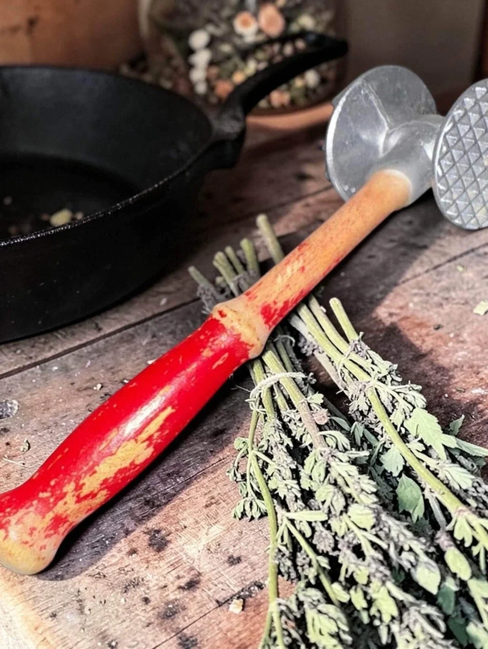 Aluminum Mallet retro utensil, red handle, midcentury style decor